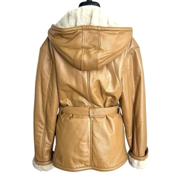 Wilsons Leather Penny Lane Belted Jacket S Y2K Coat Faux Fur Hood Cabincore Boho - Picture 4 of 16
